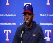 Texas Rangers manager Chris Woodward discusses the changes made to the lineup ahead of the two-game series against the Arizona Diamondbacks.