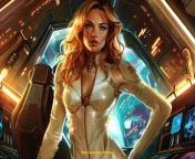 Prompt Midjourney : a caucasian woman wearing an ivory tight suit, in the background there is the starship bridge with computer screens, glowing lights, epic, scifi, extremely detailed --no airplane, dial --ar 3:2 0550861 --sref https://s.mj.run/AHZM_e-nT3w https://s.mj.run/GTzDOiDLKDs --sv 1 --sw 50 --stylize 200