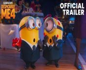 Despicable Me 4 &#124; Official Trailer 2&#60;br/&#62;&#60;br/&#62;In the first Despicable Me movie in seven years, Gru, the world’s favorite supervillain-turned-Anti-Villain League-agent, returns for an exciting, bold new era of Minions mayhem in Illumination’s Despicable Me 4. &#60;br/&#62;&#60;br/&#62;Following the 2022 summer blockbuster phenomenon of Illumination’s Minions: The Rise of Gru, which earned almost &#36;1 billion worldwide, the biggest global animated franchise in history now begins a new chapter as Gru (Oscar® nominee Steve Carrell) and Lucy (Oscar® nominee Kristen Wiig) and their girls —Margo (Miranda Cosgrove), Edith (Dana Gaier) and Agnes (Madison Polan)—welcome a new member to the Gru family, Gru Jr., who is intent on tormenting his dad.&#60;br/&#62;&#60;br/&#62;Gru faces a new nemesis in Maxime Le Mal (Emmy winner Will Ferrell) and his femme fatale girlfriend Valentina (Emmy nominee Sofia Vergara), and the family is forced to go on the run.&#60;br/&#62;&#60;br/&#62;The film features fresh new characters voiced by Joey King (Bullet Train), Emmy winner Stephen Colbert (The Late Show with Stephen Colbert) and Chloe Fineman (Saturday Night Live). Pierre Coffin returns as the iconic voice of the Minions and Oscar® nominee Steve Coogan returns as Silas Ramsbottom. &#60;br/&#62;&#60;br/&#62;Packed with non-stop action and filled with Illumination’s signature subversive humor, Despicable Me 4 is directed by a co-creator of the Minions, Oscar® nominee Chris Renaud (Despicable Me, The Secret Life of Pets), and is produced by Illumination’s visionary founder and CEO Chris Meledandri and by Brett Hoffman (executive producer, The Super Mario Bros. Movie and Minions: The Rise of Gru). The film is co-directed by Patrick Delage (animation director Sing 2 and The Secret Life of Pets 2), and the screenplay is by the Emmy winning creator of White Lotus, Mike White, and the veteran writer of every Despicable Me film, Ken Daurio.