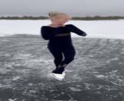 This 9-year-old figure skater displayed their talent on this frozen lake in Ugra, Russia. They demonstrated their skill by effortlessly gliding through the ice and spinning in full swing.