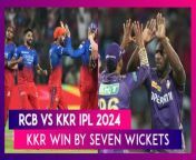 Kolkata Knight Riders defeated Royal Challengers Bengaluru by seven wickets. Batting first, RCB posted 182/6. In response, KKR got to the target in 16.5 overs.&#60;br/&#62;