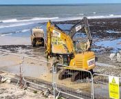 Clearing work continues on Aberaeron beach from gymnastics beach