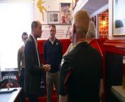 Prince William poses for a photo with a personalised Wrexham AFC shirt and the club&#39;s co-owner Rob McElhenney on a visit to Wales marking St David&#39;s Day. The Prince of Wales also meets the landlord and fans at The Turf Pub, including one who has supported the club since 1960, as well as others from the Welsh-Argentinian region of Patagonia. Report by Brooksl. Like us on Facebook at http://www.facebook.com/itn and follow us on Twitter at http://twitter.com/itn
