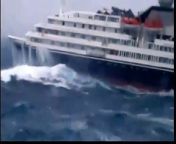 Dramatic amateur footage of cruise ship being buffetted by 30ft waves in high seas off the Antarctic peninsula.