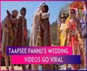 Taapsee Pannu and Mathias Boe, last month, exchanged vows in a traditional Sikh wedding held in Udaipur, surrounded by their nearest and dearest. Although the actress has not made an official announcement or shared her marriage pictures, however several videos and pictures from her pre-wedding festivities are going viral on social media platforms. In leaked clip, Taapsee could be seen gracefully entering the scene accompanied by her bridesmaids, exuding sheer radiance in a resplendent red salwar-kameez adorned with intricate gold embellishments. With infectious energy, she dances her way to the mandap, where she lovingly embraces Mathias upon joining him onstage. In another viral clip, Taapsee and Mathias performed a romantic dance to Bruno Mars&#39; song &#39;Just The Way You Are&#39; at their sangeet ceremony.&#60;br/&#62;