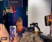 Watch Kylian Mbappé's annoyed reaction to reporter's Real Madrid question from annoying orange santa