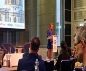 The Culture Secretary speaks to the Society of Editors in London on April 30 2024. She said the government was determined to clampdown on strategic lawsuits that have a chilling effect on publication, and on foreign ownership of newspapers. Filmed by Ben Lowry of the Belfast News Letter